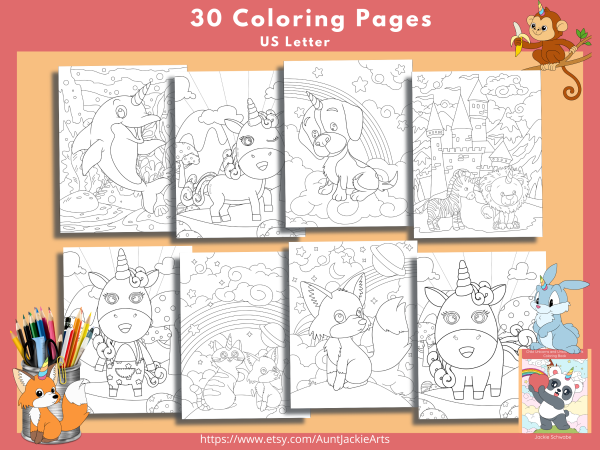 PRINTABLE COLORING Pages | Chibi Unicorn Animals and Unicorn Coloring Book, 35 Pages, Chibi, Kawaii, US Letter Coloring Book, 35 Pgs Letter - Image 7