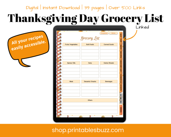 Thanksgiving Schedule PDF - Grocery List