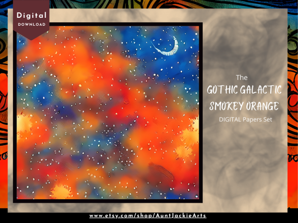DIGITAL PAPER Bundle - Gothic Galactic Sky Smokey Orange Tangerine Star Digital Papers 12 12x12 | Set #003 Orange Black Sky Stars - jpg png - Image 6
