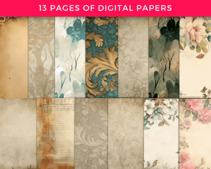 Whimsical Forest Junk Journal Printable Kit, Vintage Fairytale Shabby Chic Ephemera, Digital Scrapbooking Paper, Fantasy Grungy - Image 6