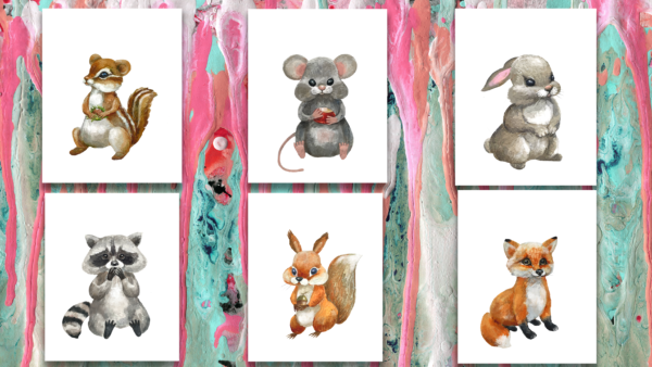 Kids Wall Decor, Forest Baby Animal Nursery Decor Prints, Set of 6 Woodland Animal Nursery Wall Art, Wild Baby Animal Prints, Forest Safari