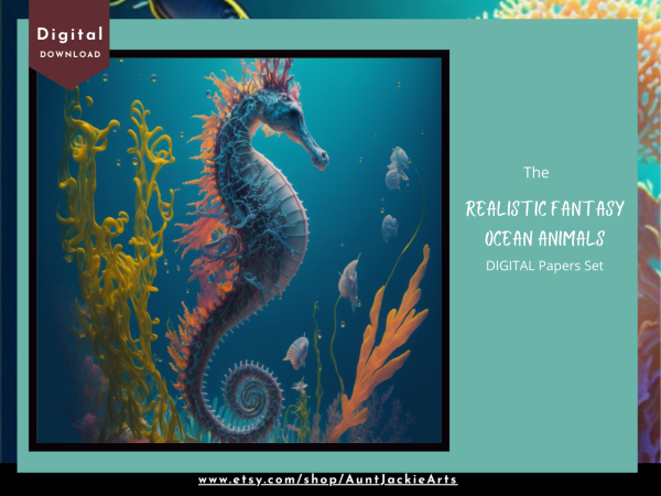 DIGITAL PAPER Bundle - Set 002 - Realistic Fantasy Ocean Animals - Papers Pack 12 - 12x12 - jpg png - 5000px Abstract - Image 6
