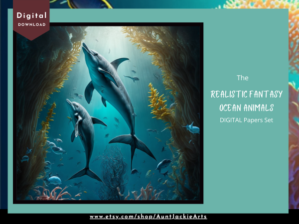 DIGITAL PAPER Bundle - Set 001 - Realistic Fantasy Ocean Animals - Papers Pack 12 - 12x12 - jpg png - 5000px Abstract - Image 6