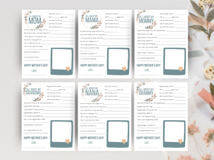 Mother's Day Questionnaire Bundle Blue Floral, All About Mom/Mama/Mommy/Grandma/Nana/Grammy - Image 4
