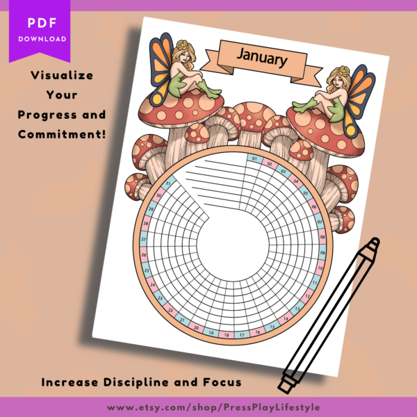 HABIT TRACKER Printable - 12 Monthly Trackers - Fairies - Color & Black and White - US Letter, A4, A5 - Download Only - 24 Pages - Circle - Image 3