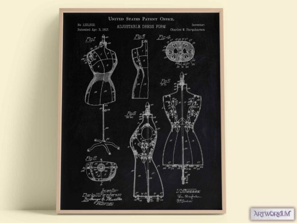 Adjustable Dress Form 1913 Patent Print - Set of 6 Beautiful 1900s Vintage Wall Art. Gift For Her, Fashion, Clothing, or History Lovers - Image 7