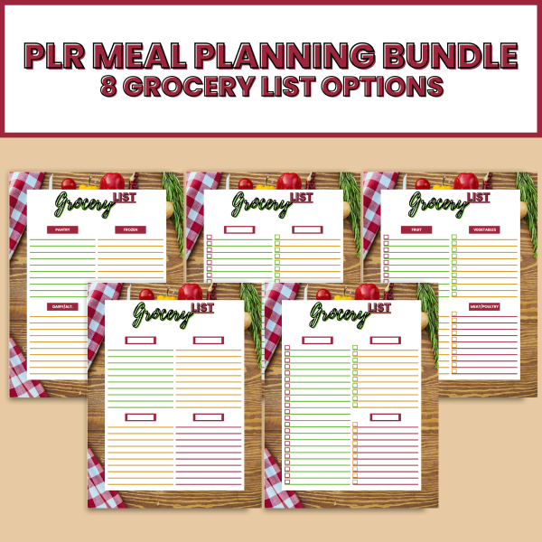 PLR Meal Planning Bundle- 8 grocery list templates