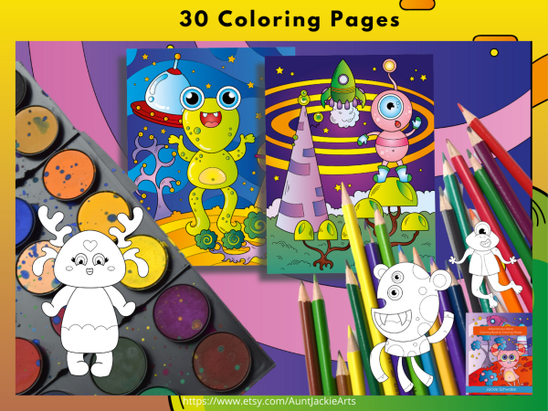 PRINTABLE COLORING Pages | Adventurous Aliens Coloring Pages and Mazes, 30 Coloring, 10 Mazes, US Letter Coloring Book, 45 Pages, Aliens - Image 7