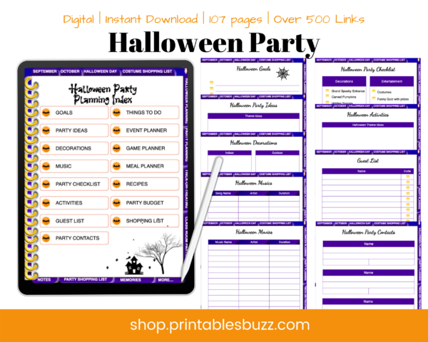 Halloween Planner - Digital Halloween Planner -Halloween Party Planning