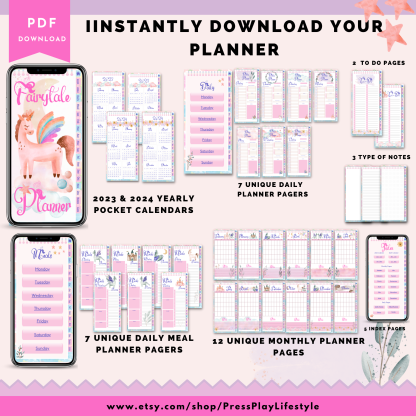 2023 2024 Fairytale Pink PHONE PLANNER - HyperLinked Monthly Daily Meal Planner Notes - 41 Pages - GoodNotes, Noteshelf, Xodo, Notability - Image 7