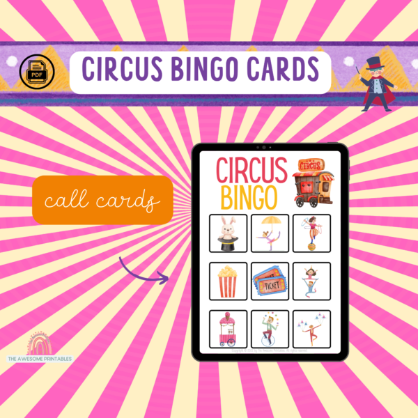 CIRCUS BINGO ACTIVITY, 30 different bingo cards for each child, super easy to print and use, fun for the whole family as well as party games - Image 7