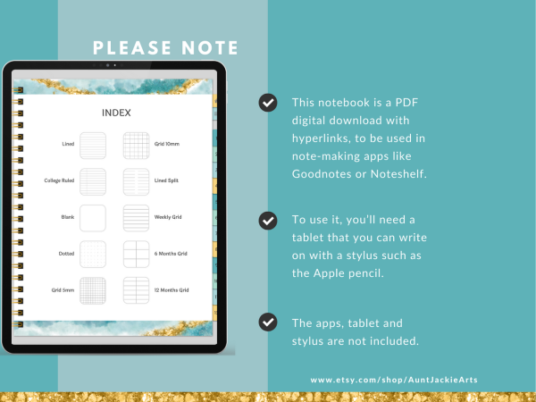DIGITAL NOTEBOOK, Goodnotes, Notability, Xodo Digital Notebook, iPad Notebook, Blue Sparkle Digital Notebook, 12 Sections - 10 Paper Types - Image 8