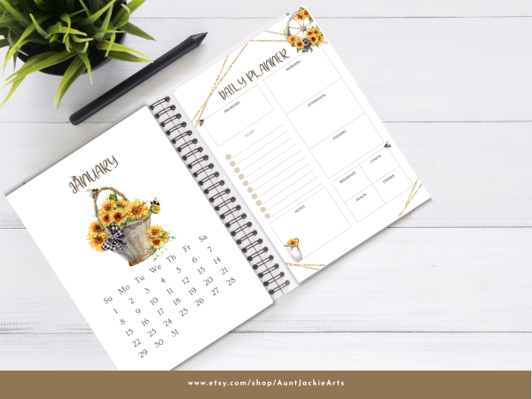 2023 Dated Undated Print PLANNER, Farmhouse Sunflower Daily, Weekly, Monthly, Coloring, Digital Sticker, Sticker book, Journal Pages, Letter - Image 8