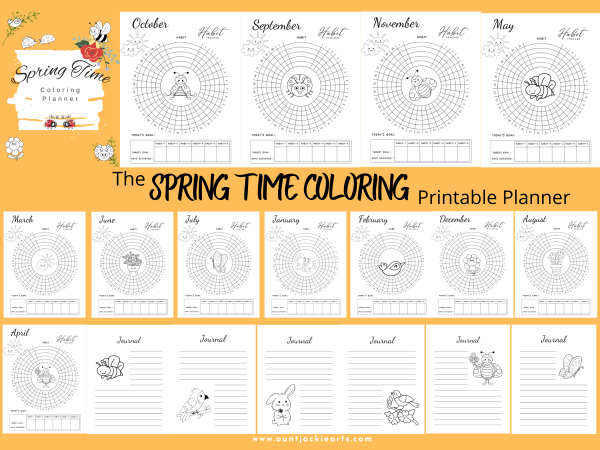 Spring Coloring Planner, PRINTABLE, Daily Planner, Monthly Planner, Weekly Planner, Project Planner, Journal Pages, Ladybugs, Flowers, Sun - Image 2