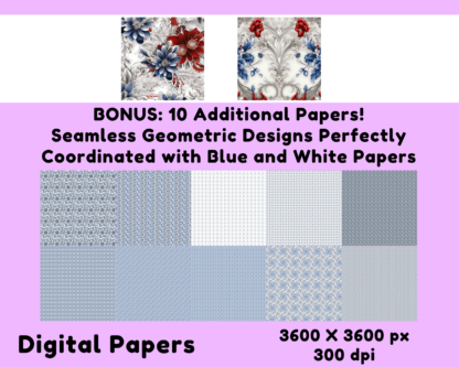 50+ Floral Digital Papers - Blue, Pink, White, and Americana - Image 4
