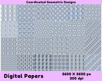 70+ Geometric Floral Digital Papers - Blue and Gray Seamless Patterns - Image 5