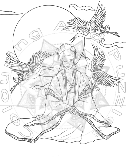 aMazing Adult colouring Chinese Ladies printable digital download for grownups and teens colouring pages book - Image 11