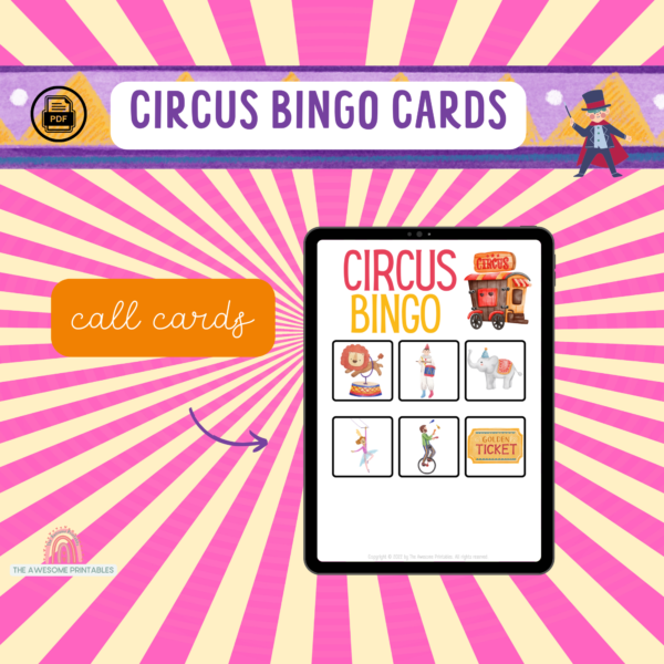 CIRCUS BINGO ACTIVITY, 30 different bingo cards for each child, super easy to print and use, fun for the whole family as well as party games - Image 8