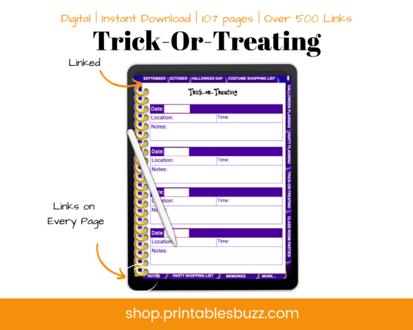 Halloween Planner - Digital Halloween Planner - Trick - or - Treating Plan