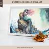 Digital WALL ART - Pretty Watercolor Mermaid on a Rock in the Ocean - pdf, jpg - 5 Aspect Ratios / Sizes - Bonuses - Image 9
