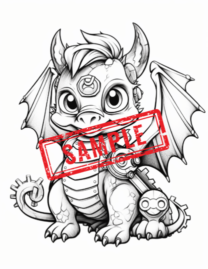 Cogs and Claws: Steampunk Baby Dragon Coloring Pages! Digital Download.. - Image 4