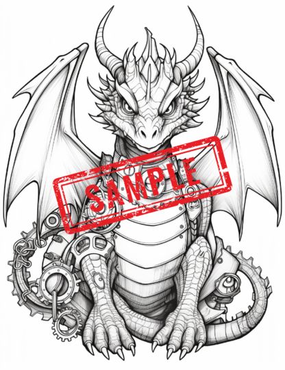Cogs and Claws: Steampunk Baby Dragon Coloring Pages! Digital Download.. - Image 5