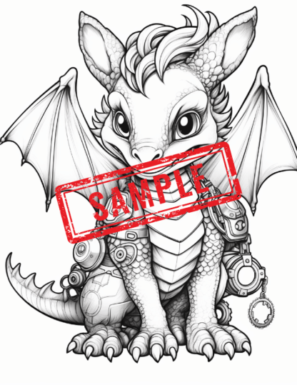 Cogs and Claws: Steampunk Baby Dragon Coloring Pages! Digital Download.. - Image 6