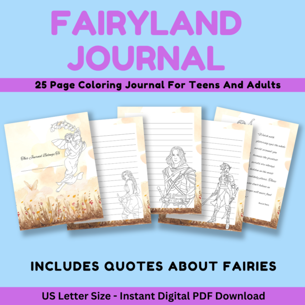 A 25 Page Coloring Notebook or Journal With Fairies For Teens and Adults
