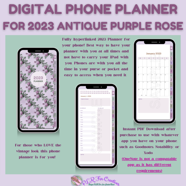 2023 Antique Purple Rose Digital Phone Planner