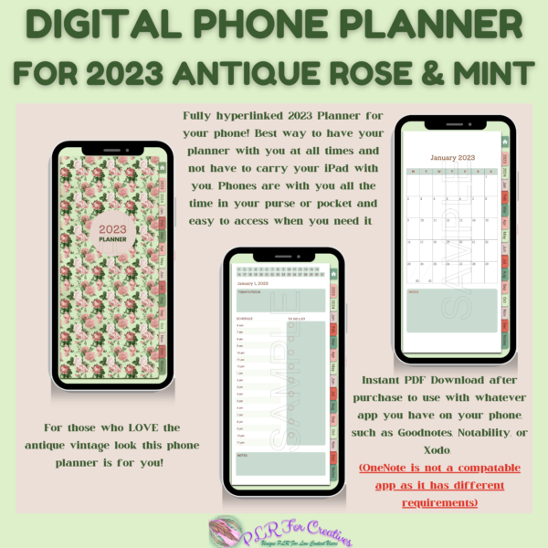 2023 Antique Rose & Mint Digital Phone Planner