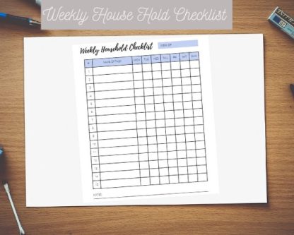 Weekly House Hold Checklists Printable