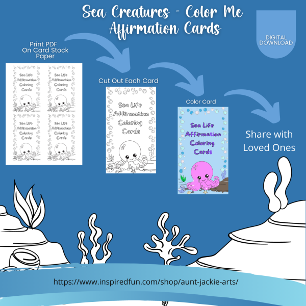 PRINTABLE COLORING Pages | Sea Creatures Coloring & Affirmation Coloring Pages for Kids, 100+ Pages, 50 Sea Creatures, 50 Affirmations - Image 9