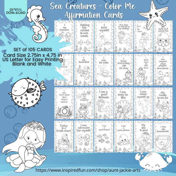 PRINTABLE COLORING Pages | Sea Creatures Coloring & Affirmation Coloring Pages for Kids, 100+ Pages, 50 Sea Creatures, 50 Affirmations - Image 3