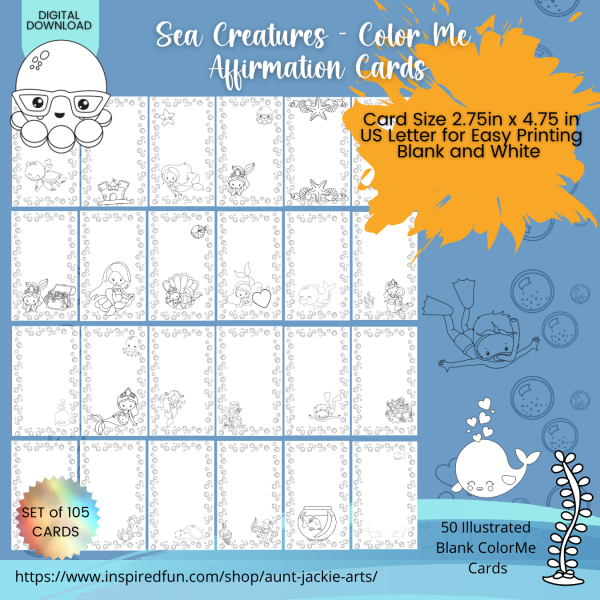 PRINTABLE COLORING Pages | Sea Creatures Coloring & Affirmation Coloring Pages for Kids, 100+ Pages, 50 Sea Creatures, 50 Affirmations - Image 4