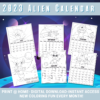 2023 Funny Alien Coloring Calendar - Sunday Start