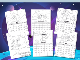 2023 Funny Alien Coloring Calendar - Sunday Start