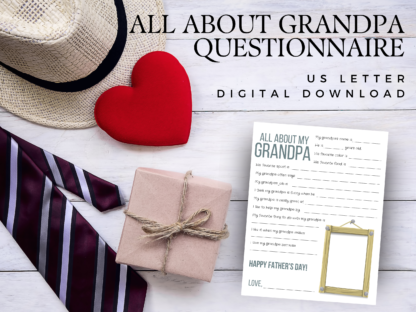 All About Grandpa Questionnaire, Father's Day Printable Gift for Grandfather