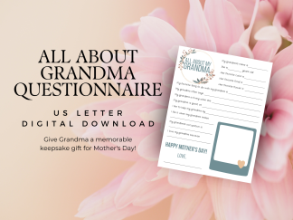 All About Grandma Questionnaire Blue Floral, Mother's Day Printable Gift for Grandma