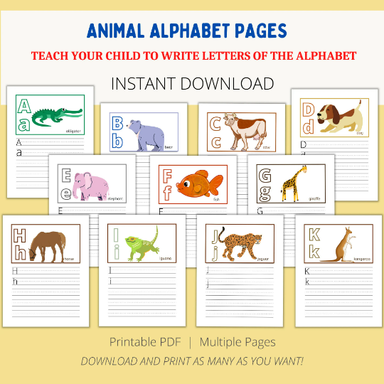 26 Animals Alphabet Printable Letters Worksheets