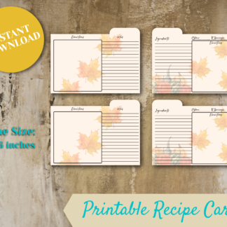 autumn recipe card digital download printablewith top tabs