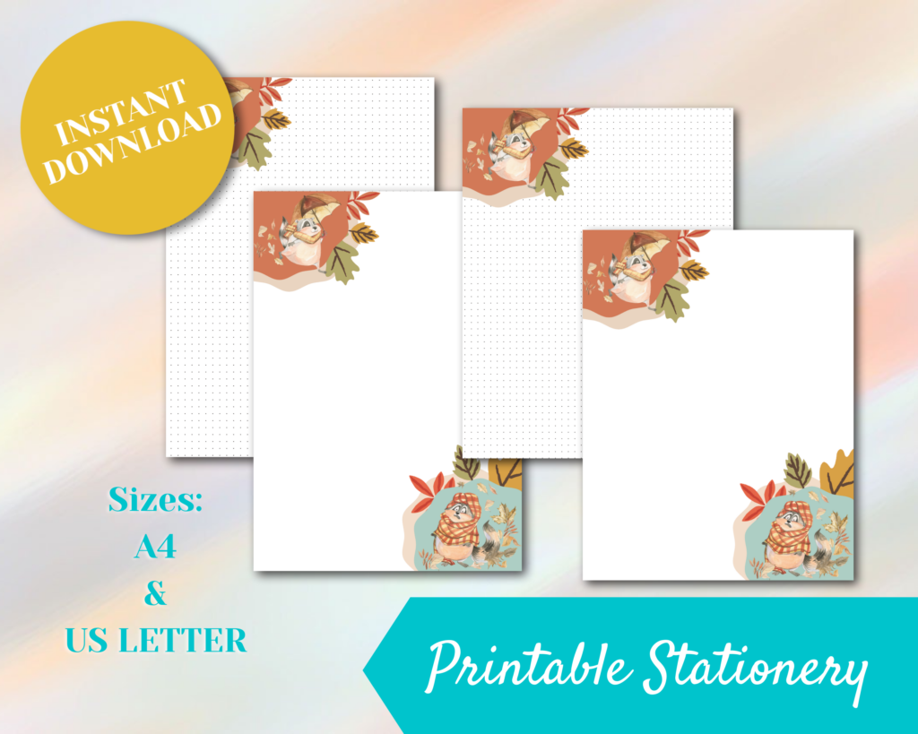 Printable Dotted Autumn Stationery - Autumn Note Paper, Raccoon Fall ...