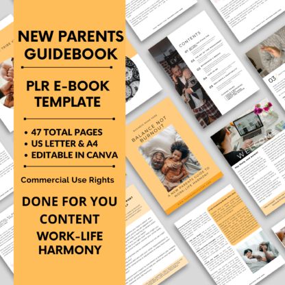 PLR Digital eBook |New Parents Guide Balance Not Burnout, Work Life | Private Label Book | Editable Rebrandable | Done for You White Label
