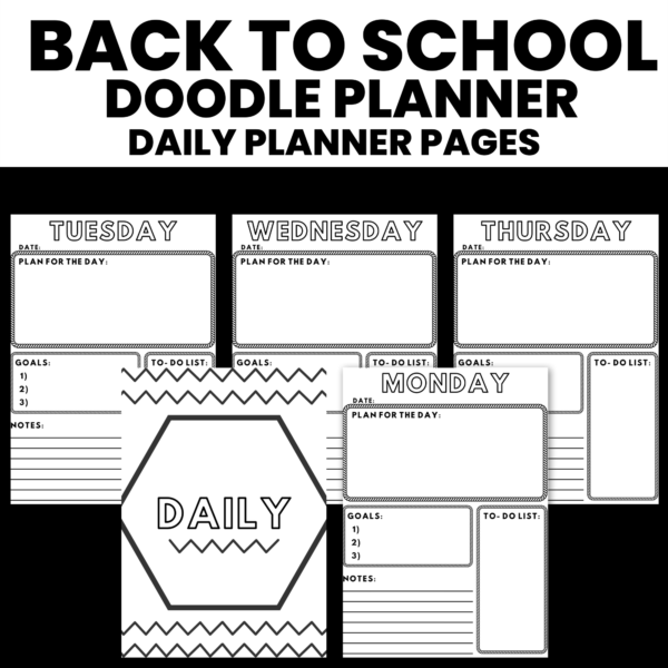 PLR Back to School Doodle Planner daily planner pages