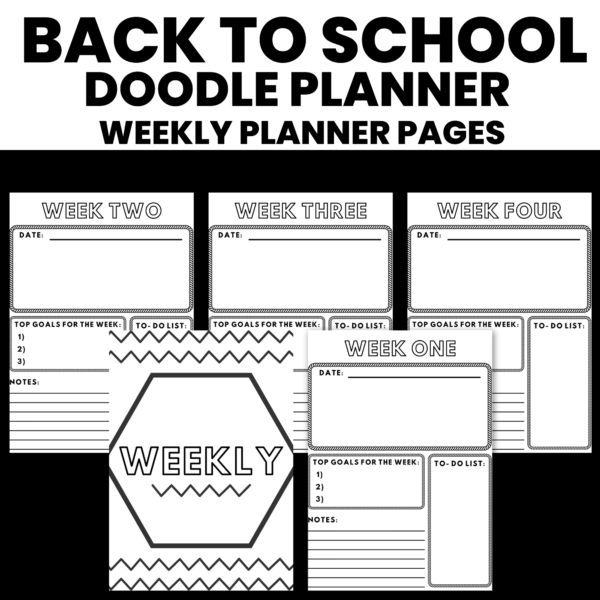 PLR Back to School Doodle Planner weekly planner pages