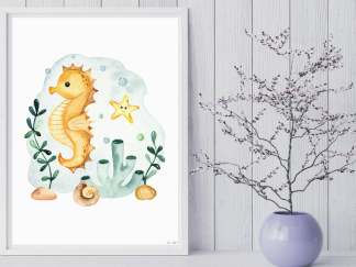 Baby Starfish and Seahorse Nautical Wall Art