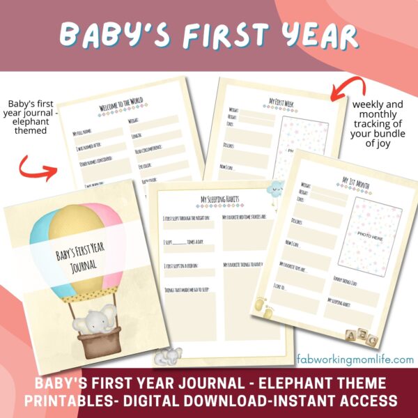 Baby's First Year Journal elephant theme