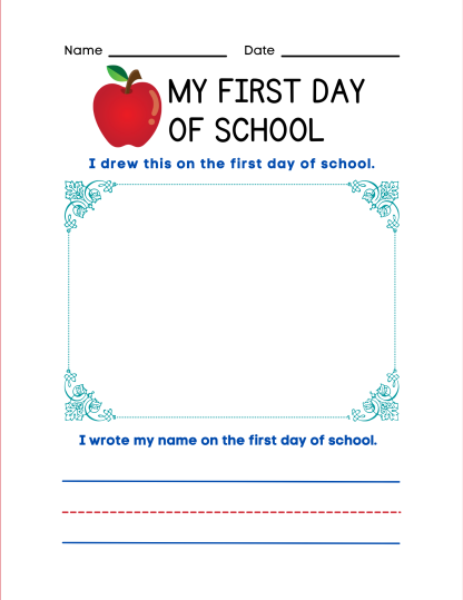 Printable First Day of School Drawing and Writing Name for Kids - Image 2