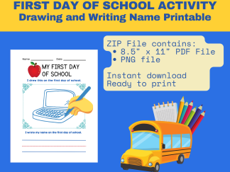 Printable First Day of School Drawing and Writing Name for Kids