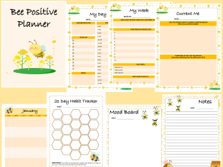 Bee Positive Planner, Undated Monthly Pages, My Day & Week, PRINTABLE