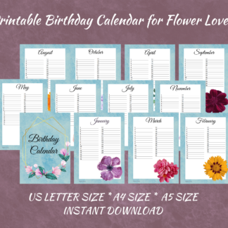 Perpetual Printable Birthday Calendar - Flower vibes